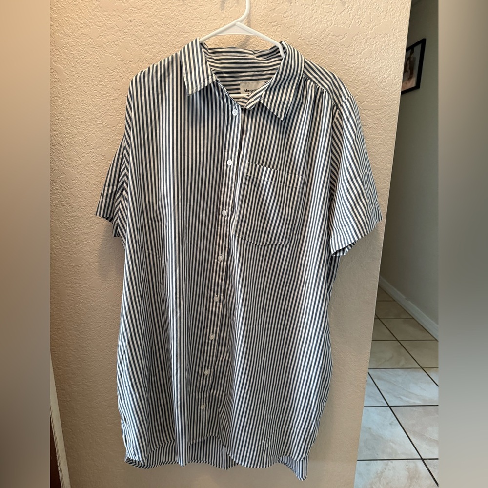 Abercrombie & Fitch Blue and White Striped Casual Shirt Dress
